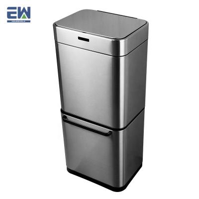 China Public Places Sustainable Waste Sensor Recycling Bin 50L Stainless Steel Automatic Induction Separate Recycle Bin With Drawers for sale