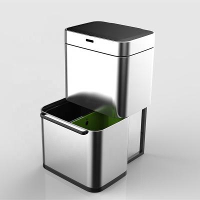 China Sustainable Outdoor Public Place Modern Designs Polishing Steel Recycle Bin Space Saving Standing Square Auto Sensor Recycle Bin for sale