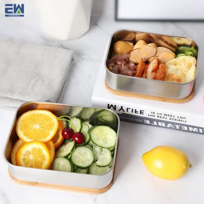 China Freshness Preservation Picnic Event Food Storage Container Tiffin Box Lunch Easy Put In Bag Stainless Steel Box Lid Kids School Bamboo Lunch Box for sale