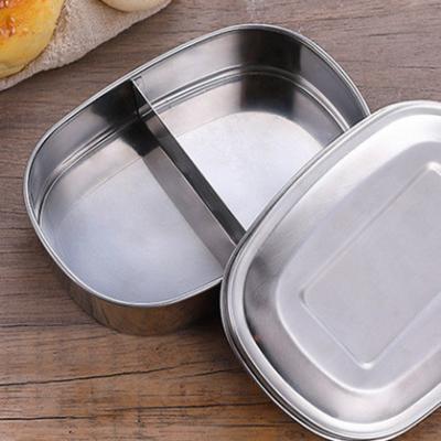 China Disposable Disposable Stainless Steel Food Container Stainless Steel Daily Oval Shape Food Disposable Bento Lunch Box Separate Storage for sale