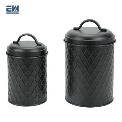 China Home Kitchen Tea Storage Jar Cookie Canister / Round Cover Shape Black Color Sugar Candy Tin for sale