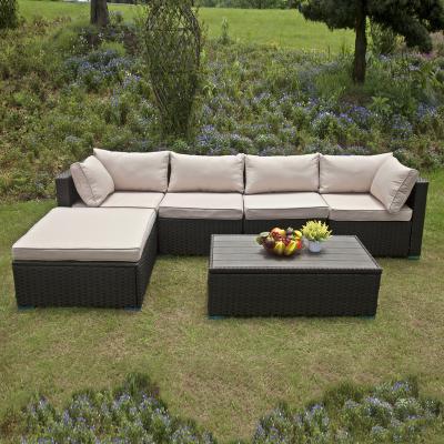 China Modern Hot Wholesale Outdoor Furniture Black Rattan Sofa Set With Comfortable Cushions Garden Sofa for sale