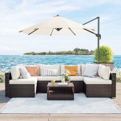 China Best Selling Modern Rattan Sofa Outdoor Patio Furniture Set 7-Piece Sectional Sofa With Cushions for sale