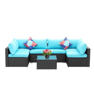 China Modern Wholesale Outdoor Furniture Black Rattan Sofa Set With Comfortable Cushions for sale