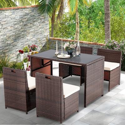 China Modern Hot Selling Best Conversation Table And Chairs Pool Suit Rattan Set With Cushions Rattan Table And Chairs Set Of 4 Pieces for sale