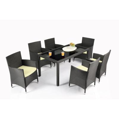 China Modern Popular Outdoor Dining Table Set Rattan And Metal Frame Chair Dining Table Set for sale