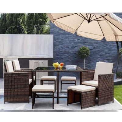 China Modern Outdoor Nine-Piece Woven Rattan Furniture Set With Cushion for sale