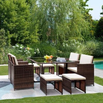 China Modern outdoor nine-piece woven rattan furniture set with cushion volume is about 0.78 square for sale