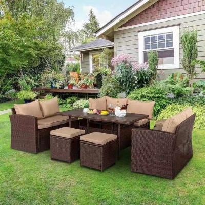 China Modern outdoor nine-piece braided rattan furniture set with cushion cushions are acceptable for custom made waterproof for sale