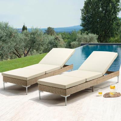 China Modern outdoor chaise lounge rattan sun furniture hotel pool swimming plastic folding bed for sale