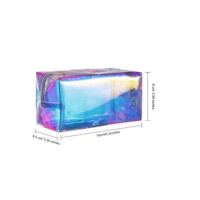 China Fashion Laser Makeup Rainbow Holographic Transparent Toiletry Bags Travel Clear PVC Cosmetic Bag for sale