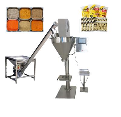 China Food Pierce Semi Automatic Package Filler Milk Chilli Spice Detergent Powder Bag Bottle Flour Weighing Filler Packing Machine for sale