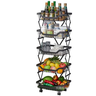 China Home.Hotel.Bathroom.Living Room.Kitchen Collapsible Metal Wire Storage Pantry Baskets With Wheels,Fruit Vegetable Basket Storage Cart,Rolling Utility Cart For Kitchen for sale