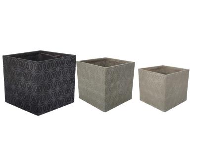 China Large Modern Outdoor Fiberglass Planter Square Black Fiber Cement Pots for sale