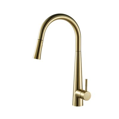 China Modern Single Handle Pull Down Sprayer Kitchen Faucet With PVD Brushed Gold Surface Finishing for sale