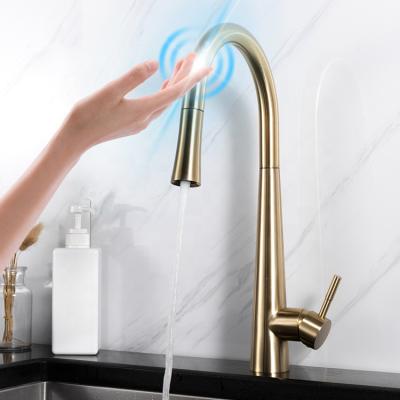 China High Sense Faucets Arc Flow Motion Tap Gold Sensor Touch Kitchen Sink Faucet Mixer Tap Mixer for sale