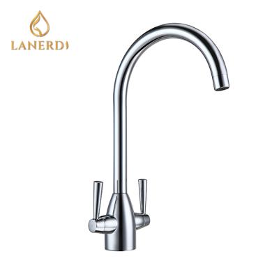 China Metered Faucets Chrome Double Double Handle Lever Kitchen Faucets for sale