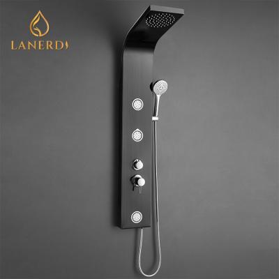 China With Slide Bar OEM Stainless Steel 3 Way Exterior Black Thermostatic Bathroom Wet Wall Sheet Mounted Faucet Shawer Shower Tower Fountail Panel for sale