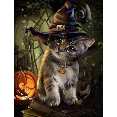 China Environmental materials around the full drill Art Halloween Pumpkin Cute Cat Crystal Embroidery Cross Stitch for home decoration for sale