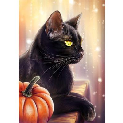 China New Canvas Art Black Cat And Pumpkin Diamond Painting Magic Wall Art Environmental Materials Design Decor For Halloween Gift for sale