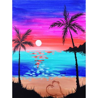 China Full Drill Diamond Painting 5D Environmental Ocean Sunset Tree Coconut Artwork Seascape Decoration Wall Materials For Home for sale