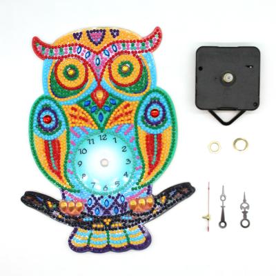 China Newest 5D Diamond Painting Bedroom Decoration For ECO Kids Owl Shape Iron Tin Diamond Painting Clock for sale