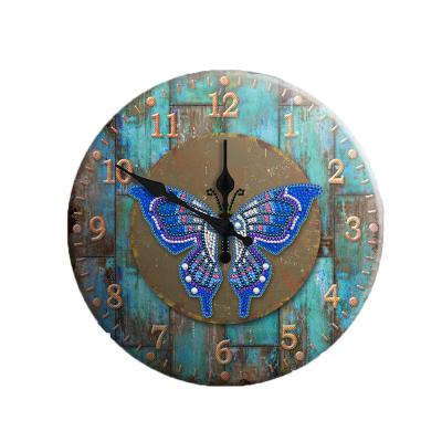 China ECO 5D Wall Clock Diamond Painting Set Diy Painting Room Decoration Diamond Painting Clock Butterfly for sale