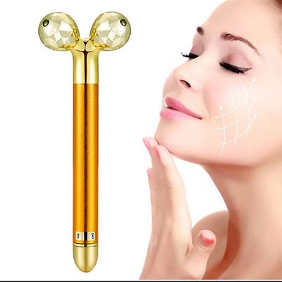 China Face Slimming Electric Face Massager Roller Gold 3D Face Roller and T Shape Facial Massager Kit for sale