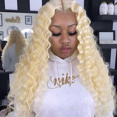 China Body Wave 613 Full Lace Human Hair Curly Blonde Wigs Transparent Lace With Baby Hair for sale