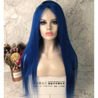 China Cheap Dark Blue Straight Lace Front Wigs Human Hair Unprocessed Colored Full Lace Wigs For Black Women With Baby Hair for sale