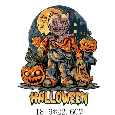 China Eco-fridendly Washable Wholesale Printing Happy Cartoon Halloween Iron On Decal Plastisol Heat Transfer Sticker Clothes Label Patches for sale