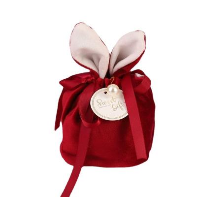 China Easter Candy Bags Easter Day Bunny Bags Rabbit Ear Gifts Bags Wrapping Drawstring Carry Velvet Chocolate Candy Bag Easter Baskets for sale