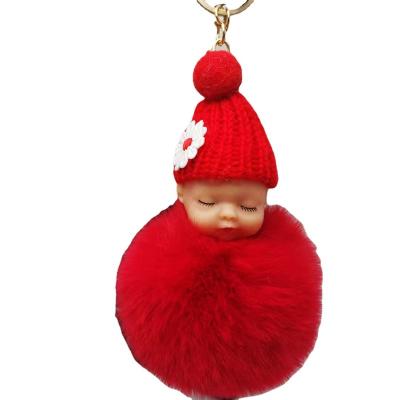 China 8CM Car Ring Bag Charm Gift Baby Sleep Cute Rabbit Fur Ball Pompom Chain Fluffy Fluffy Fur Chain for sale