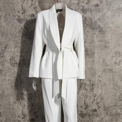 China Waterproof white suit female Korean temperament 2021 spring new fashion wide leg pants design sense two pieces western style, girl's suit for sale