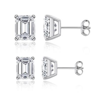 China RINNTIN SE332 S925 Sterling Silver Jewelry Emerald Cut CLASSIC Cubic Zircon Stud Earrings For Men Women for sale