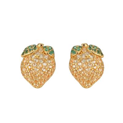 China RINNTIN EQE17 CLASSIC Designer Jewelry Trendy Earrings 925 Silver Fruit Shape Zircon Sterling Silver With 18K Glod Plated Stud Earrings for sale