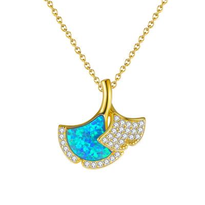 China RINNTIN EQN22 Cute Luxury Jewelry Ginkgo Biloba Leaf Necklace 14K Gold Plated 925 Sterling Silver Necklace For Women and Girls for sale