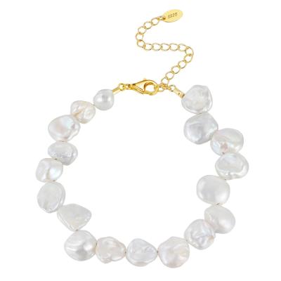 China Trendy RINNTIN GPB03 925 Sterling Silver Jewelry 14K gold plated real handmade irregular cultured baroque pearl bracelet for women for sale