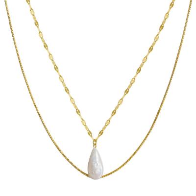 China TRENDY Handmade 925 Sterling Silver 14k Double Layer Gold Plated Freshwater Box RINNTIN GPN15 Pearl Pendant Chain Necklace for sale