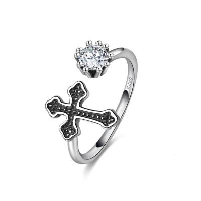 China RINNTIN SR130 FASHIONABLE Black Cross Ring White Zircon Rings Black Custom Ring for sale