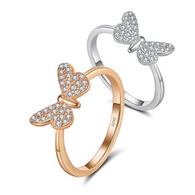 China RINNTIN SR59 Trendy Ring Jewelry Genuine 925 Sterling Silver Cubic Zircon Women's Fashion Couple Shiny Cute Gold Plated Butterfly Rings for sale