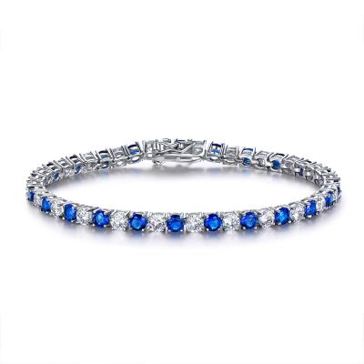 China RINNTIN Romantic Women's Fine Jewelry 925 Sterling Silver White Blue Cubic Zircon Tennis Bracelet VSB02 for sale