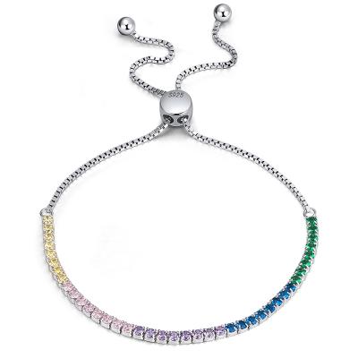 China RINNTIN SB42 Fashion Jewelry 925 Sterling Silver Adjustable Rainbow Diamond Romantic Charm Bracelet For Wome for sale