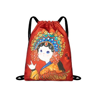 China China Traditional Style Full 12A Canvas Fabric Drawstring Backpack Printing Full Printing Bags for sale