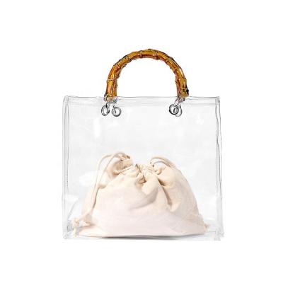 China 2021 Fashion Straw Clear Transparent PVC Jelly Tote Bag Beach Tote Bags With Ring Handle For Women for sale