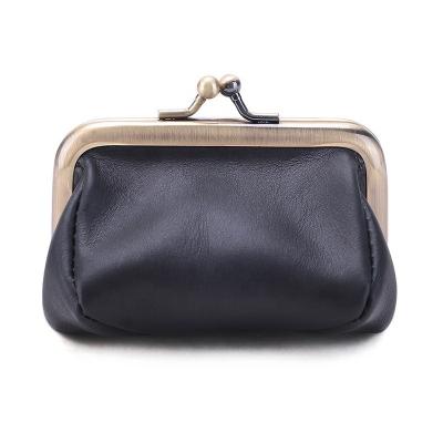 China Waterproof Genuine Leather Clutch Bag For Women Retro Kiss Lock Wallet Coin Purse Organizer Cute Purse Multi Colors for sale