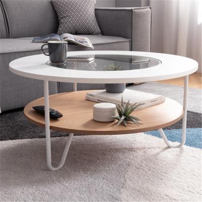 China Glass table with metal legs sale double layer best living room furniture durable wholesale metal frame round glass coffee table for sale