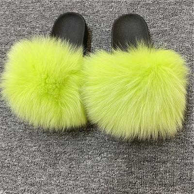 China 2021 Fashion Trend Women's Plush Trimmed Natural Real Fur Slippers Slides Fur Sandals /Wholesale Custom Women's Fox Fur Slides Large for sale