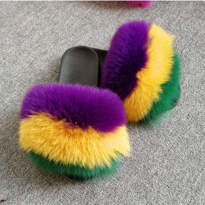 China Custom designer furry house slides slippers 2021 fashion trend women's slides real fur slippers wholesale fur slides women's sandals for sale