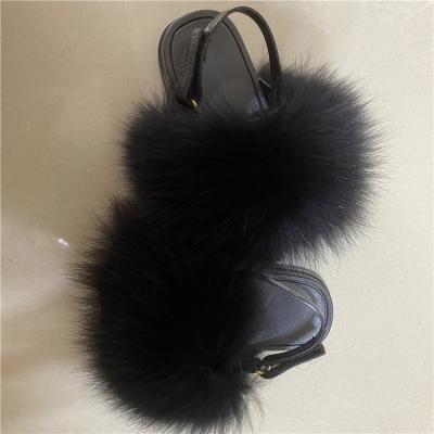 China Fashion trend wholesale price sandals girls style real fox fur kid slips fur infant slippers with strap for sale